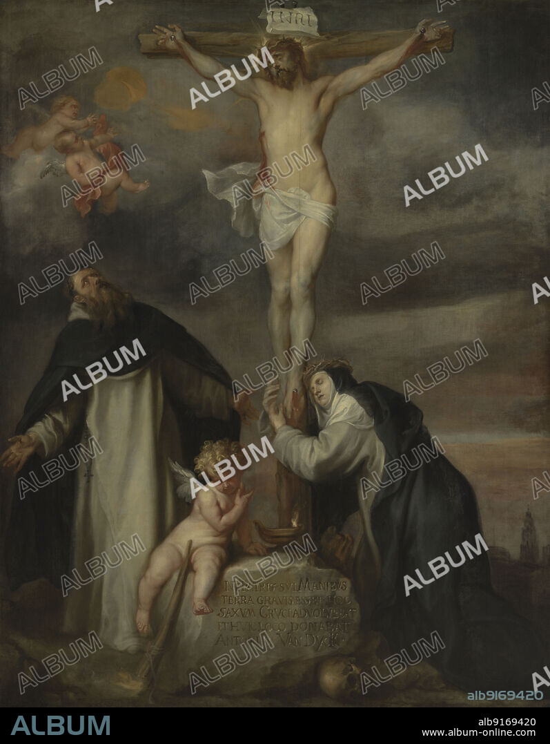 ANTHONY VAN DYCK. Christ on the Cross with Saint Catherine of Siena, Saint Dominic and an Angel.
