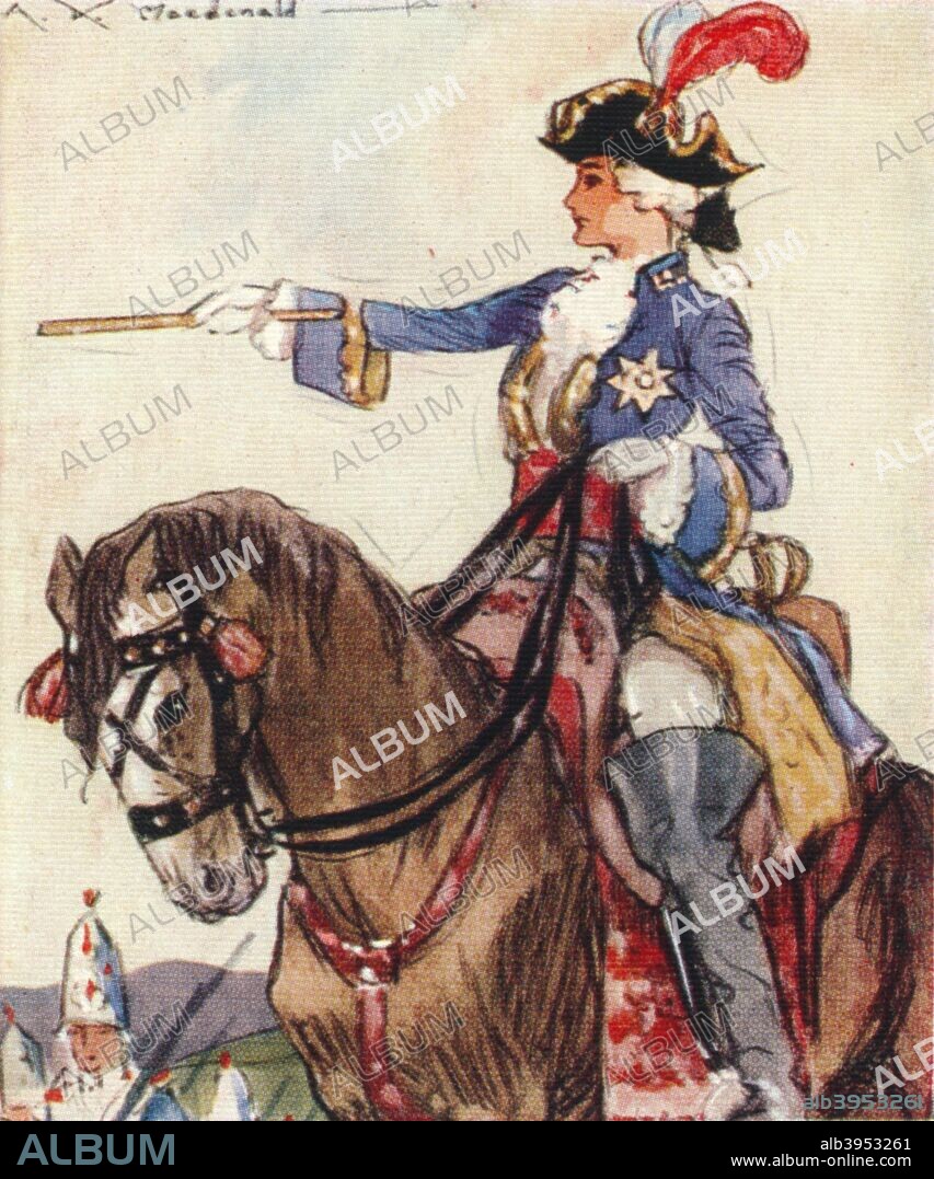 Catherine the Great (1729-1796), Empress of Russia'. Portrait of Catherine II (1729-1796) who came to the throne in 1762. A German princess, Catherine was chosen at the age of 14 to be the wife of Peter III of Russia. The marriage was a failure and Catherine conspired with a group of nobles including her lover, Count Orlov, to depose the Tsar with Catherine ruling in his stead. Her reign saw Russia take an increasing role in European affairs and expand its empire with the addition of the Crimea and much of Poland. From an original drawing by A. K. Macdonald. From the John Player & Sons cigarette card series 'Famous Beauties', 1937.