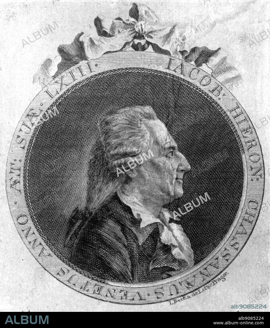 Engraved portrait of Giacomo Casanova by Johann Berka , aged sixty three years.