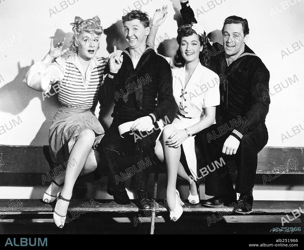 BETTY HUTTON, DOROTHY LAMOUR, EDDIE BRACKEN and WILLIAM HOLDEN in THE FLEET'S IN, 1942, directed by VICTOR SCHERTZINGER. Copyright PARAMOUNT PICTURES.