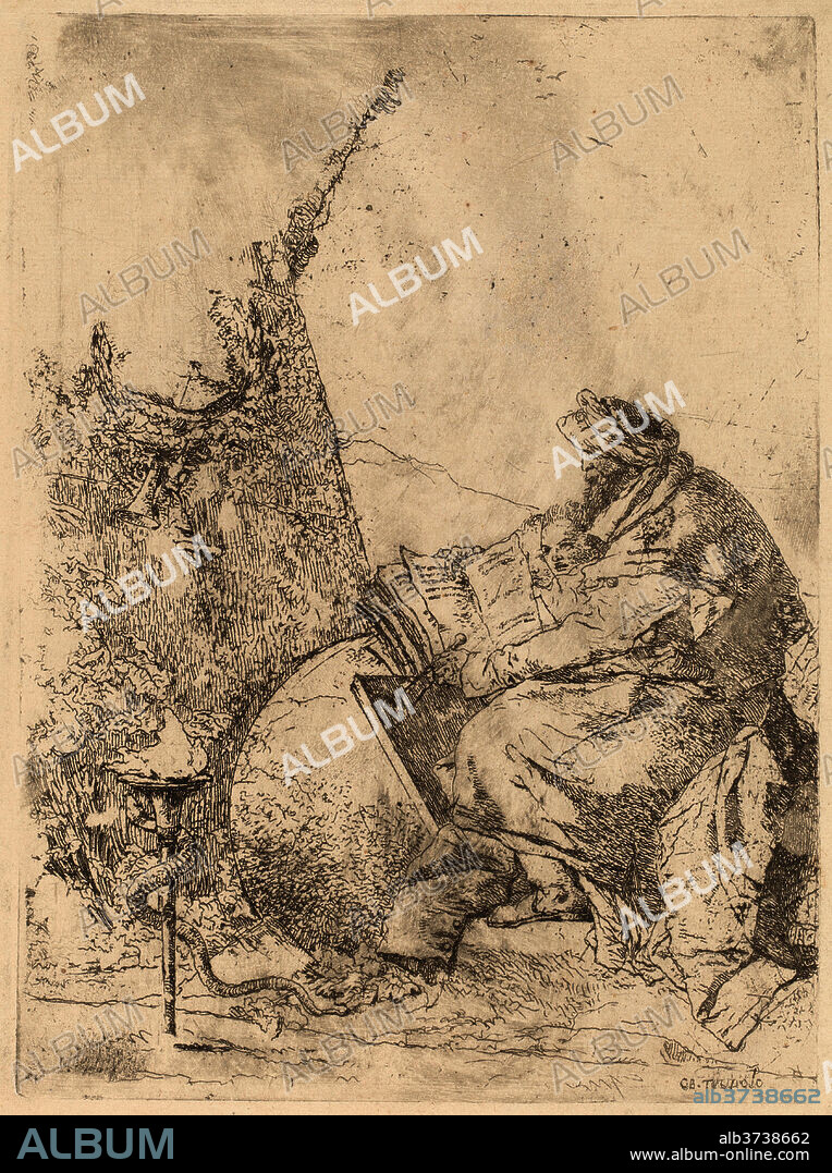 GIOVANNI BATTISTA TIEPOLO. Philosopher Seated, with Globe, Book, and Compass. Medium: etching.