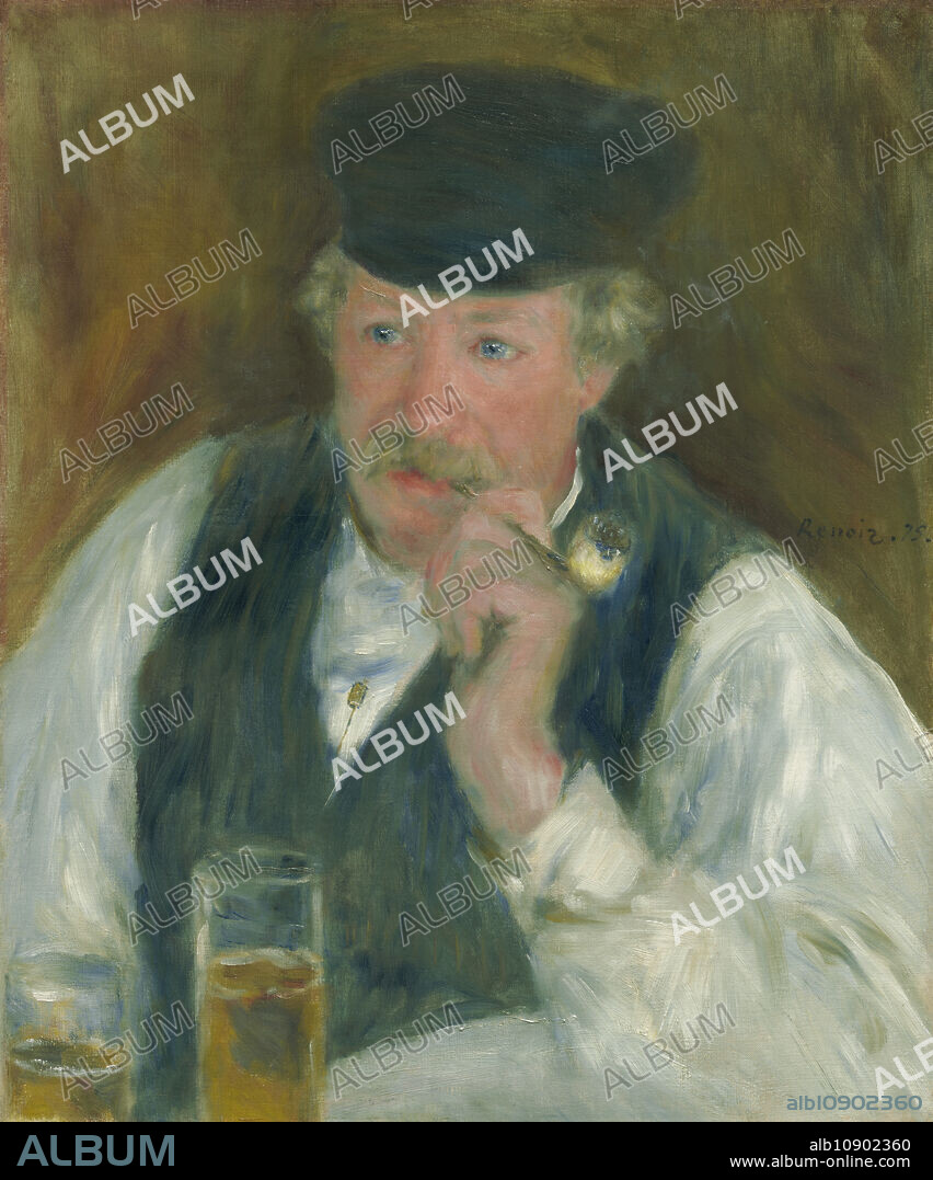 PIERRE-AUGUSTE RENOIR. Père Fournaise, 1875. Alphonse Fournaise owned a restaurant and boat-rental business on an island in the river Seine near Paris. he painting records an informal moment: Fournaise smokes his pipe at a table on which two glasses of beer stand—one for the sitter and one, perhaps, for the painter.