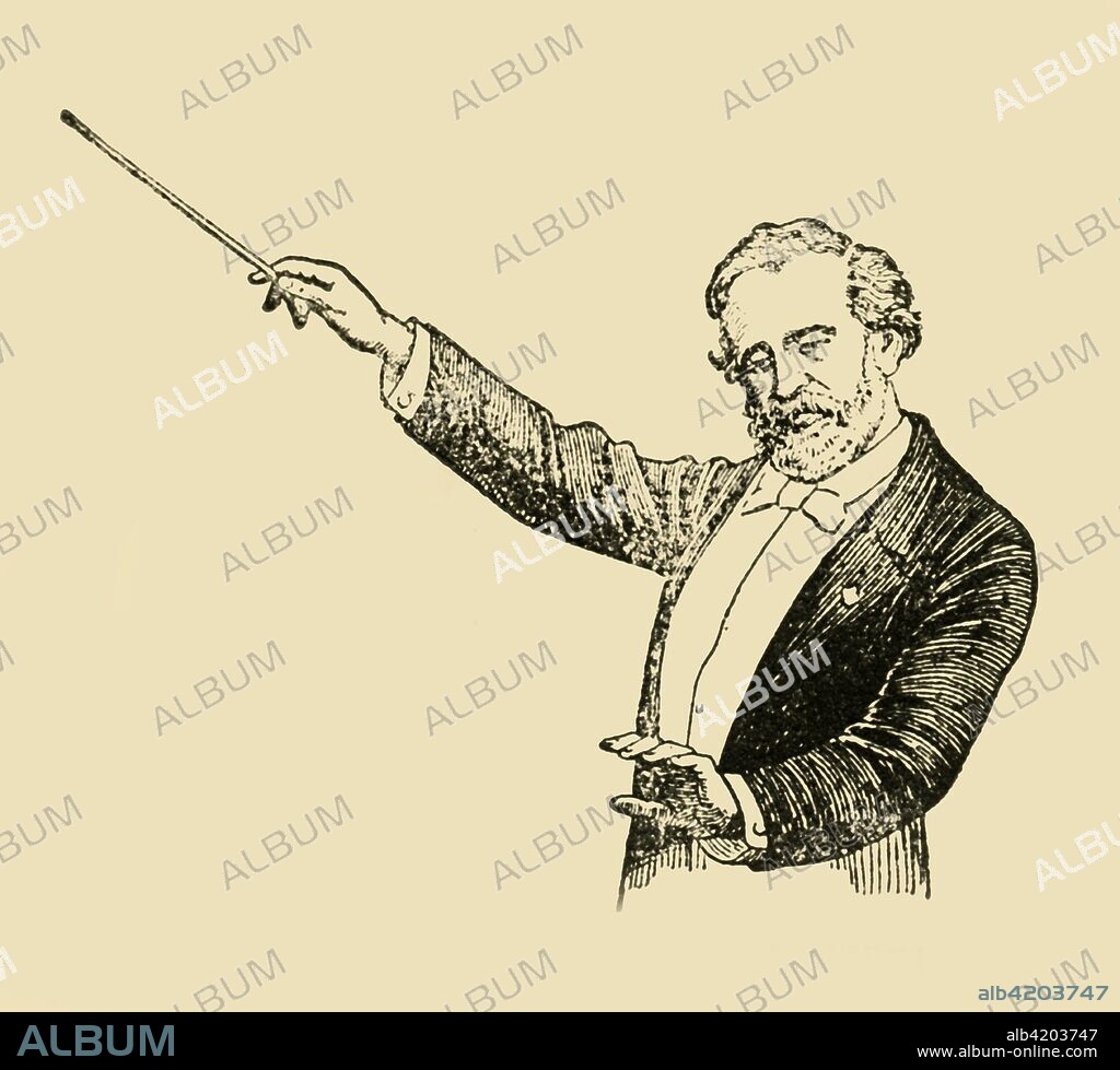 'Giuseppe Verdi', (1933). Portrait of Italian composer Giuseppe Verdi (1813-1901), especially known for the operas "Rigoletto", "Il trovatore" and "La traviata". From "Gestalten Der Weltgeschichte", a book of cigarette-card portrait miniatures of figures in world history from the last four hundred years. [Germany, 1933].