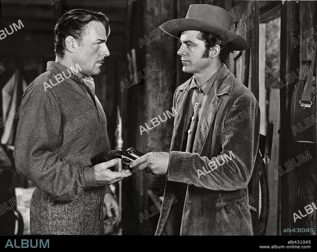 BRIAN DONLEVY y DANA ANDREWS en TIERRA GENEROSA, 1946 (CANYON PASSAGE), dirigida por JACQUES TOURNEUR. Copyright UNIVERSAL PICTURES.