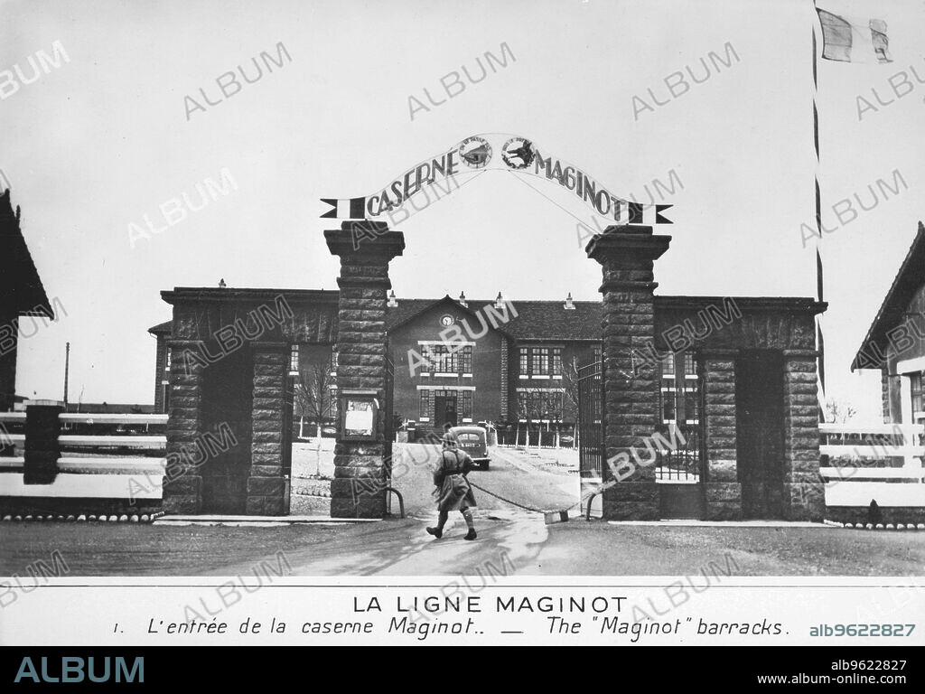 ANON. Entrance to the Maginot barracks, Maginot Line, France, c1935-1940. Conceived by Andre Maginot (1877-1932) as an impegnable wall on France's eastern frontier, the Maginot Line was a vast linked set of fortifications, tank traps and other obstacles, mostly built between 1930 and 1935. In the event of World War II, the line proved completely ineffective, as the invading Germans simply bypassed the fortifications to the north, passing through the supposedly impenetrable Ardennes forest and neutral Belgium.