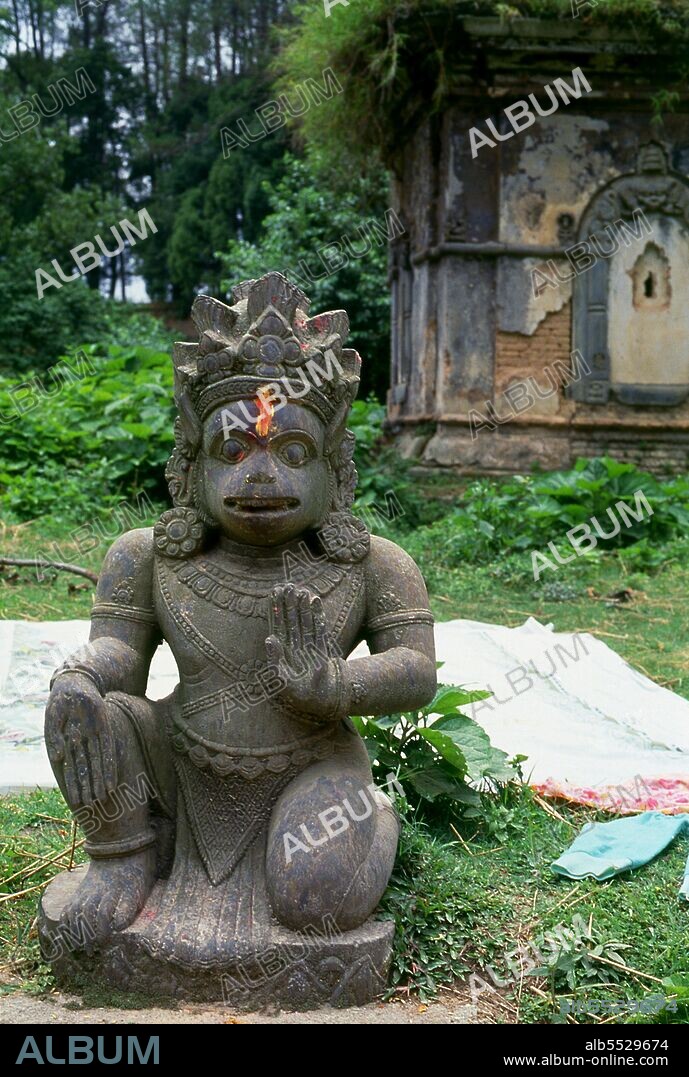 The Hindu deity Hanuman is an ardent devotee of Rama, a central character in the Indian epic Ramayana. A general among the vanaras, an ape-like race of forest-dwellers, Hanuman is an incarnation of the divine and a disciple of Lord Sri Rama in the struggle against the demon king Ravana.