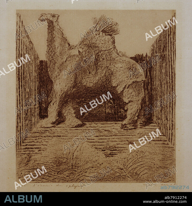 MAX ERNST. Ernst, Max; 1891-1976. "l'écurie du sphinx" (Der Stall der Sphinx), 1925. Frottage, Bleistift auf Papier, 16,4 x 15,2 cm. Privatsammlung.