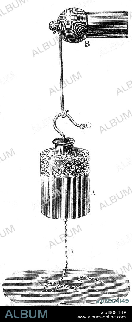 A Leyden jar is a device that stores static electricity between two electrodes on the inside and outside of a glass jar. A Leyden jar typically consists of a glass jar with metal foil cemented to the inside and the outside surfaces, and a metal terminal projecting vertically through the jar lid to make contact with the inner foil. It was the original form of a capacitor (originally known as a condenser). It was invented independently by German cleric Ewald Georg von Kleist and by Dutch scientist Pieter van Musschenbroek of Leiden (Leyden) in 1745-46. The invention was named for the city. The Leyden jar was used to conduct many early experiments in electricity, and its discovery was of fundamental importance in the study of electrostatics. The Leyden jar was the first means of storing an electric charge which then could be discharged at the experimenter's will. Leyden jars are still used in education to demonstrate the principles of.