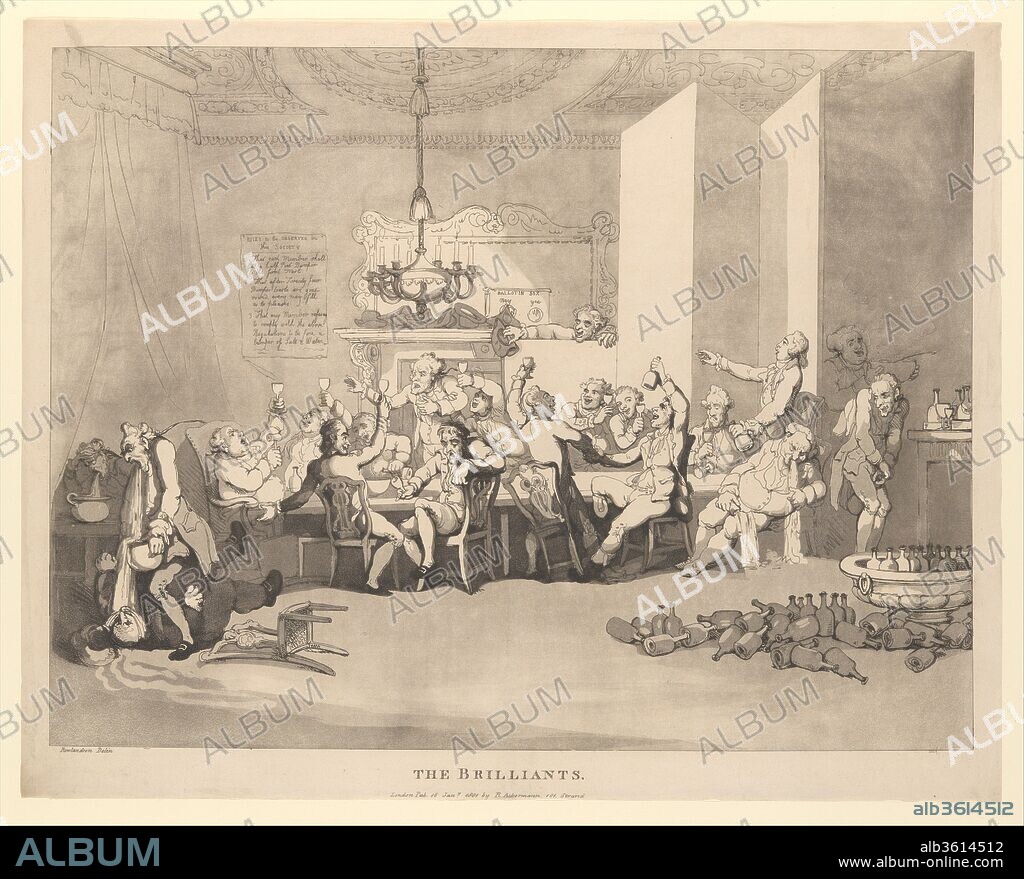 The Brilliants. Artist: Thomas Rowlandson (British, London 1757-1827 London). Dimensions: Sheet: 17 5/8 x 22 3/8 in. (44.8 x 56.8 cm). Publisher: Rudolph Ackermann, London (active 1794-1829). Date: January 15, 1801.