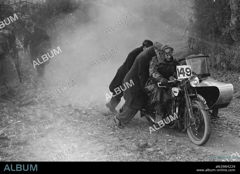 Unidentified motorcycle & sidecar Vehicle Reg. No.  Xv6872.  Event Entry No: 149. Place: Unidentified  Trial. Date:.