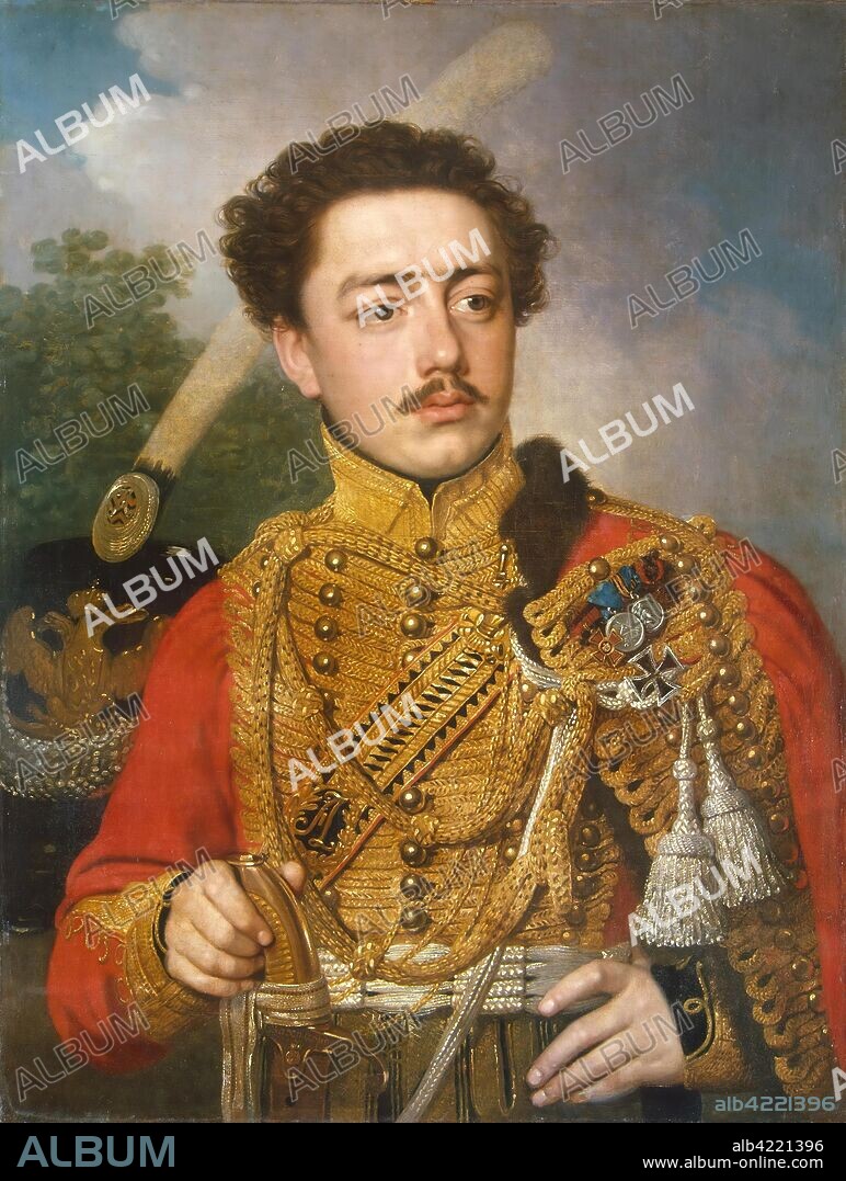 VLADIMIR BOROVIKOVSKY. 'Portrait of P.S. Masiukov, Staff Captain of the Life-Guards Hussar Regiment'. Russia, 1817. Dimensions: 81,5x61,5 cm.
