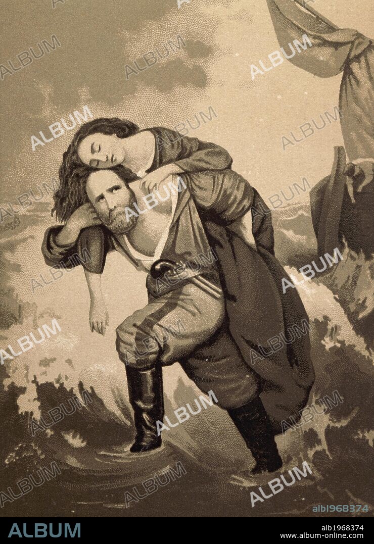 Giuseppe Garibaldi with his dying wife Anita, 1849. Italian Unification (Risorgimento), Italy, 19th century.
