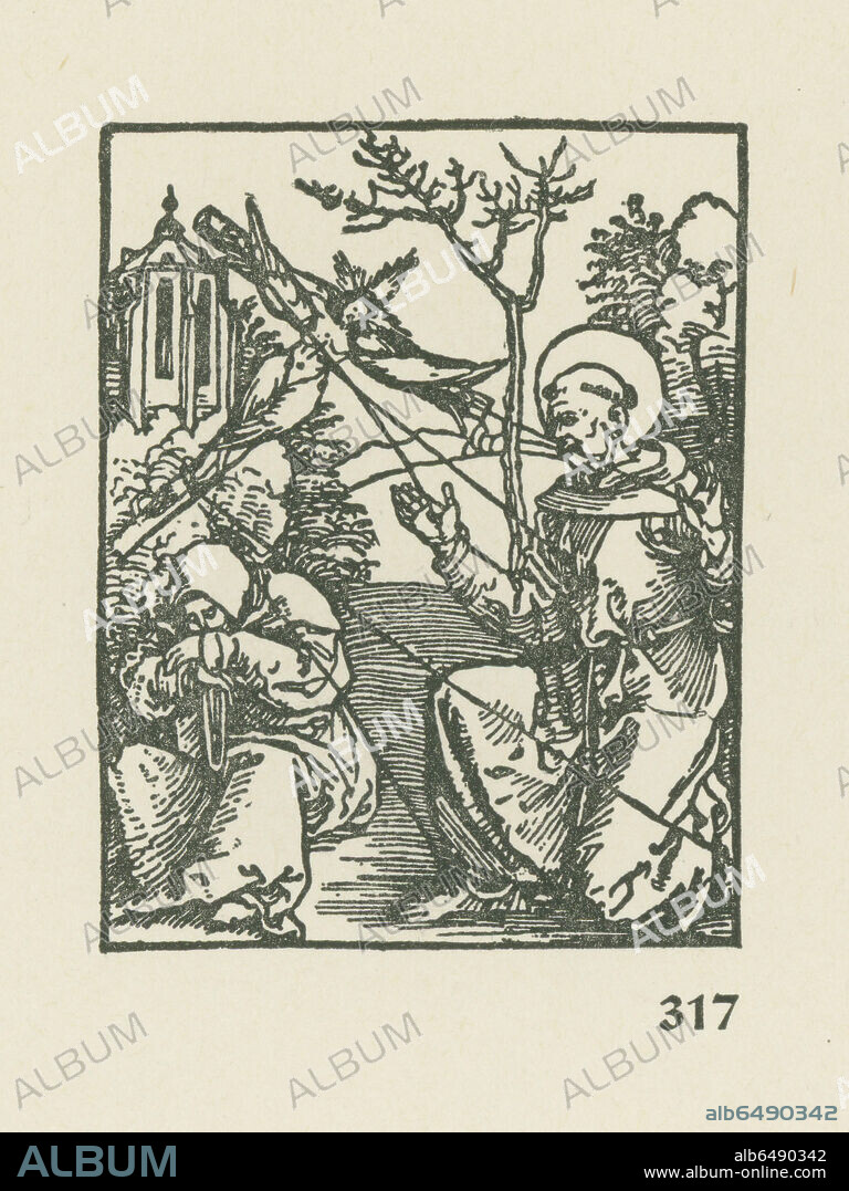 ALBRECHT DüRER. The Stigmatisation of Saint Francis. Illustration to Andachtsbuch mit Sonntagsevangelien - Prayer book with Sunday Gospels (Postillia). Printed by Hieronymus Höltzel (?), Nuremberg, after 1510 (?). Woodcut, around 63 x 50mm.