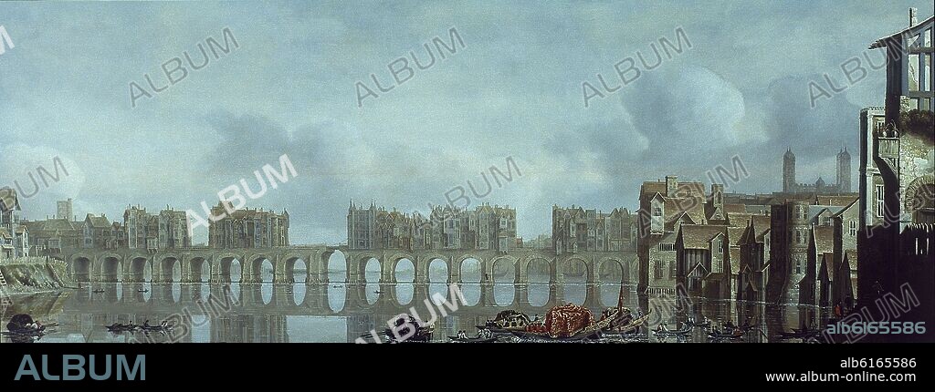 CLAUDE DE JONGH. EL PUENTE DE LONDRES EN 1630 - SIGLO XVII.