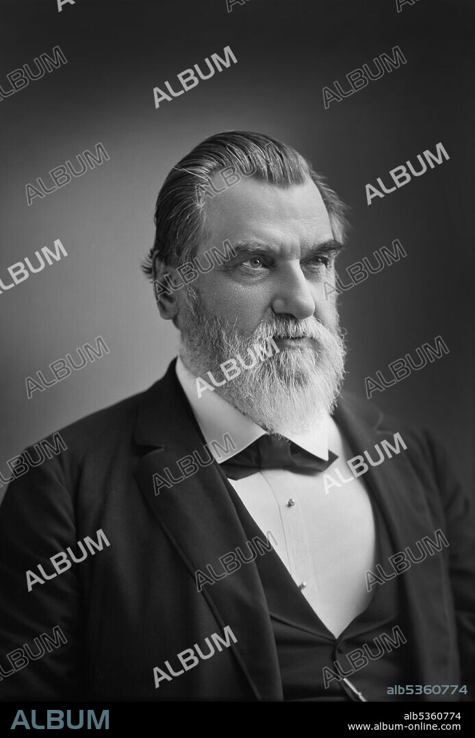 Leland Stanford (1824-1893), American Industrialist, Politician and Founder of Stanford University, generally considered to be a Robber Baron during the Gilded Age, Head and Shoulders Portrait, Washington, D.C., USA, photo by C.M. Bell, 1890.