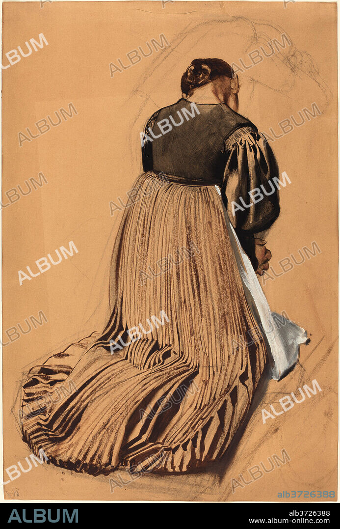 KONRAD BöSE. Kneeling Woman from Behind. Dated: c. 1909. Dimensions: overall: 54.1 x 36.5 cm (21 5/16 x 14 3/8 in.). Medium: watercolor and gouache over black chalk on brown paper.