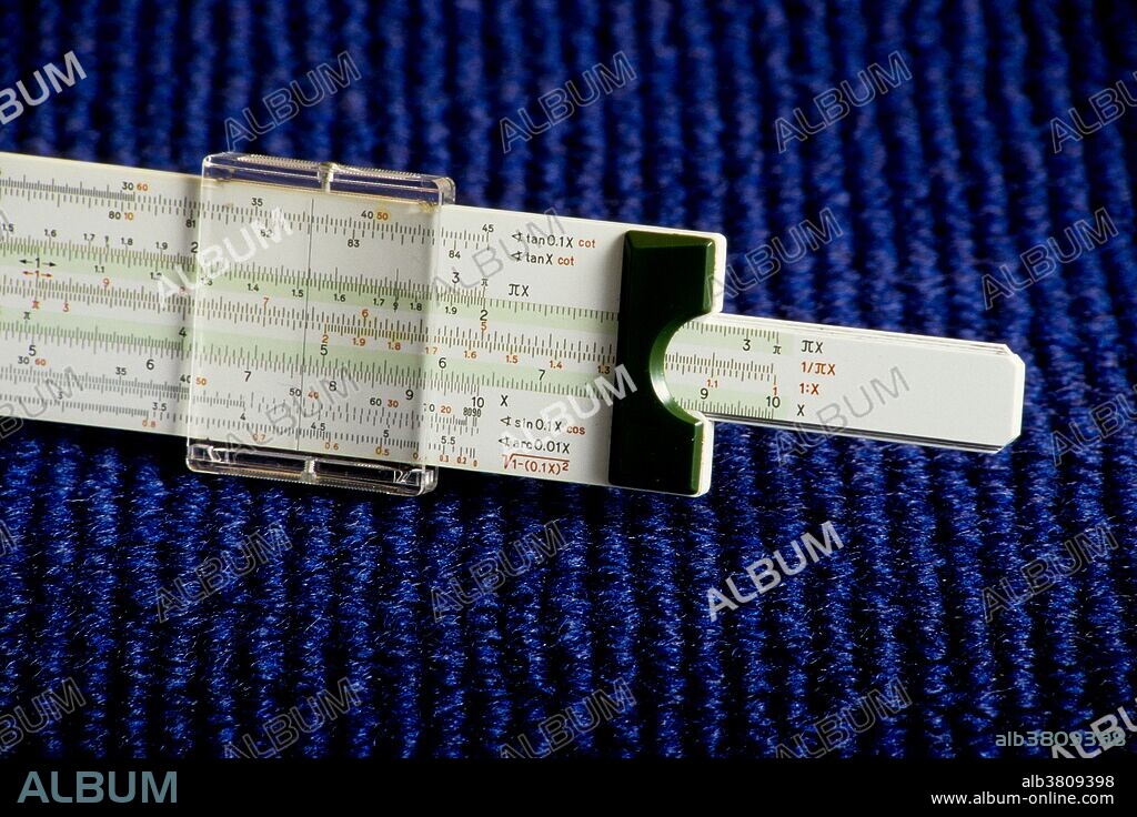 Logarithmic slide rule. This adjustable ruler contains the values for logs, which are used to aid multiplication and division. Logarithms are mathematical functions relating numbers to the powers of a set base number such as ten. Slide-rules have been superseded by the use of electronic calculators.