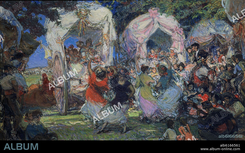 GONZALO BILBAO (1860-1938). LA ROMERIA DEL ROCIO-UN ALTO EN EL CAMINO-75 X 126 CM-NºINV82/2285.