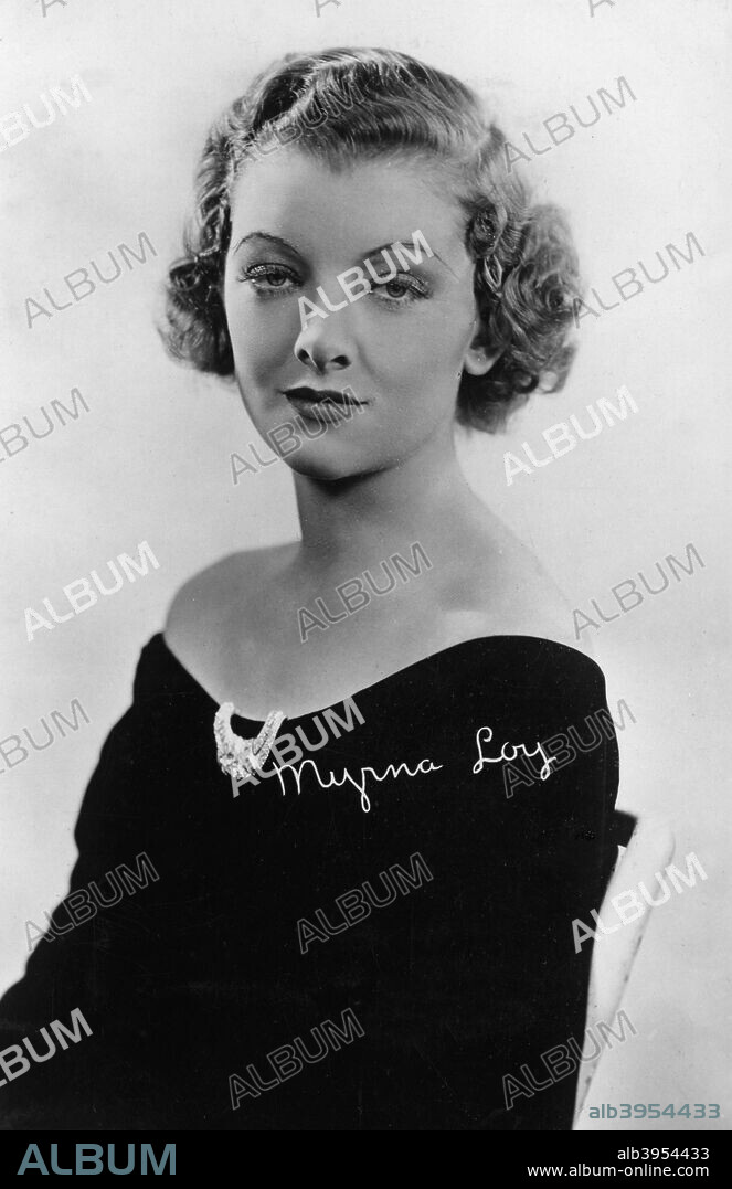 Myrna Loy (1905-1993), American actress, 20th century. Signed photograph. Loy began her career playing bit parts in movies, among them the silent version of Ben-Hur (1926). She got her big break when she was cast in The Thin Man (1934), based on American writer Dashiell Hammett's novel. Her husband-and-wife sleuthing team with William Powell proved hugely popular and led to several sequels, and to her pairing with Powell in other films. In a 1936 poll she was voted 'queen of the movies'. Loy devoted the war years to working for the Red Cross, and made a return to the screen, in more matronly guise, in The Best Years of Our Lives (1946). Her subsequent film appearances were relatively infrequent, as she devoted much of her time to working for the United Nations agency UNESCO. She was presented with an honorary career achievement Academy Award in 1991.