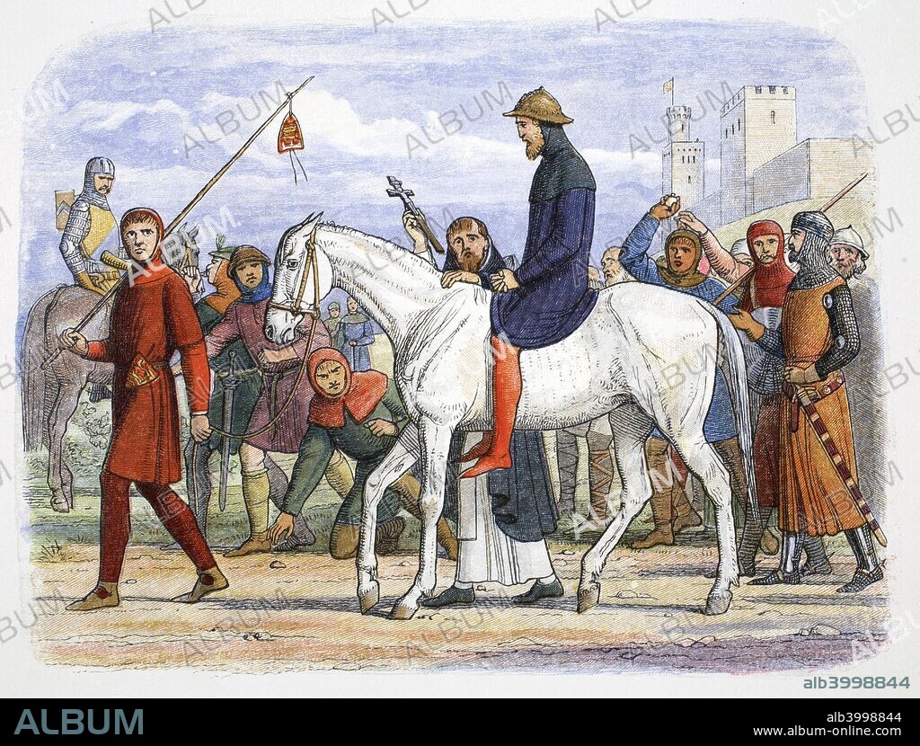 Thomas, Earl of Lancaster, being led to execution, Pontefract, Yorkshire, 1322 (1864). Thomas Plantagenet (1278-1322), 2nd Earl of Lancaster allied with the Scots against Edward II, but was defeated and captured at Boroughbridge in 1322. In 1312 he had been responsible for the killing of Piers Gaveston, Edward's favourite and, possibly, lover. Thomas was tried and convicted of treason (he was not allowed to speak in his defence) and was executed on 22nd March 1322. In 1326 or 1327 Parliament posthumously overturned his conviction and for a time he was venerated as a martyr and a saint.