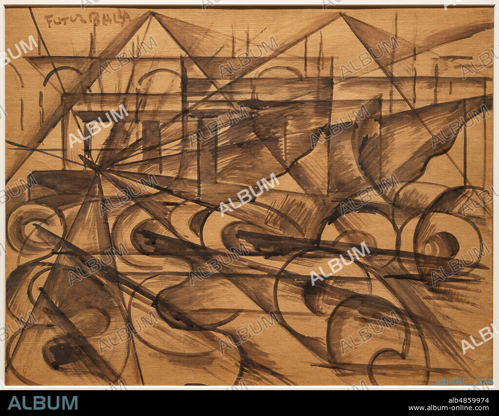 Giacomo Balla: "Speed of an automobile (Speed n. 1"; 1913, Indian ink wash on lined paper.