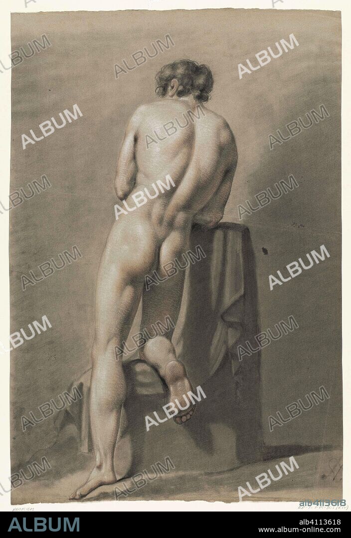 Male nude kneeling on a block, seen from behind. Draughtsman: anonymous. Dating: 23-Feb-1824. Measurements: h 590 mm × w 400 mm.