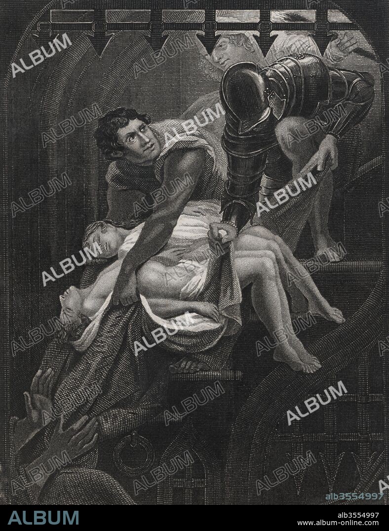Inglaterra. Los hijos de Eduardo IV, rey de Inglaterra, Eduardo V (1470-1483) y Ricardo de Shrewsbury (1473-1483), supuestamente asesinados en 1483 en la torre de Londres por orden de su tío Ricardo III. Grabado de 1864.