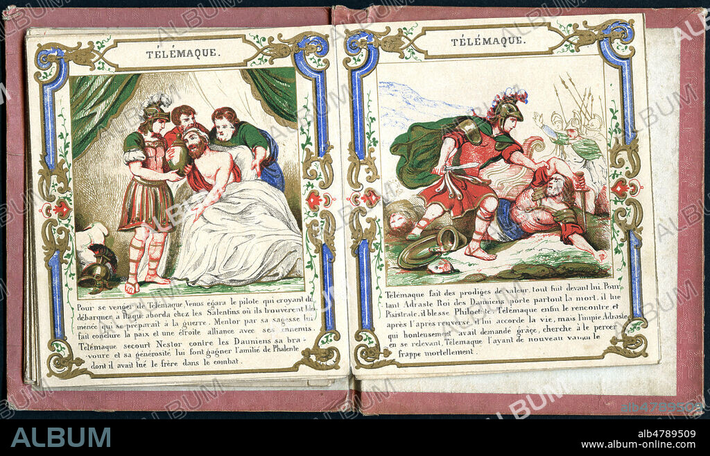 Telemaque secourt Nestor. Telemaque tue Adraste. Illustration anonyme vers 1840 pour Telemaque de FENELON (1651-1715). Credit : Collection IM/Kharbine-Tapabor.