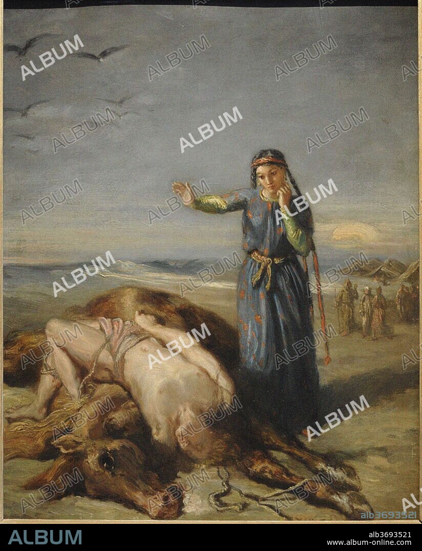 THEODORE CHASSERIAU. A young Cossack girl finds Mazeppa in a faint on the corpse of the horse.