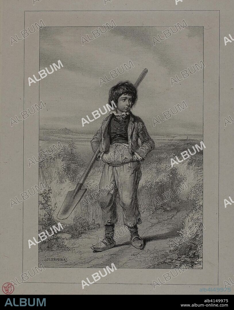 The Little Roadman. Paul Gavarni; French, 1804-1866. Date: 1830-1840. Dimensions: 195 × 140 mm (image); 212 × 170 mm (chine); 270 × 198 mm (sheet). Lithograph in black on light gray China paper laid down on cream wove paper. Origin: France.