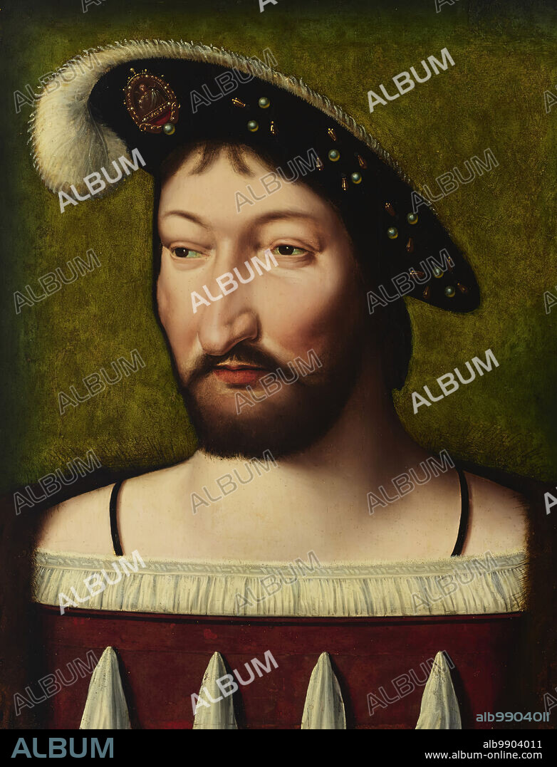 WORKSHOP OF JOOS VAN CLEVE. Portrait of Francis I, King of France, c1525-1530. By the early 16th century rulers began to recognize the political value of distributing portraits of themselves to followers as a way of reminding them of, and rewarding them for, their allegiance. In this, Francis I, King of France from 1515 to 1547, was very adept. Here, he presents himself as fashionably elegant, pious (the religious hat badge), yet physically powerful. One famous portrait of the king was made around 1525 by the Netherlander Joos van Cleve. Based on this painting, now in the Philadelphia Museum of Art, the artist's workshop produced at least 20 copies, including this one, to be given by the king as gifts.