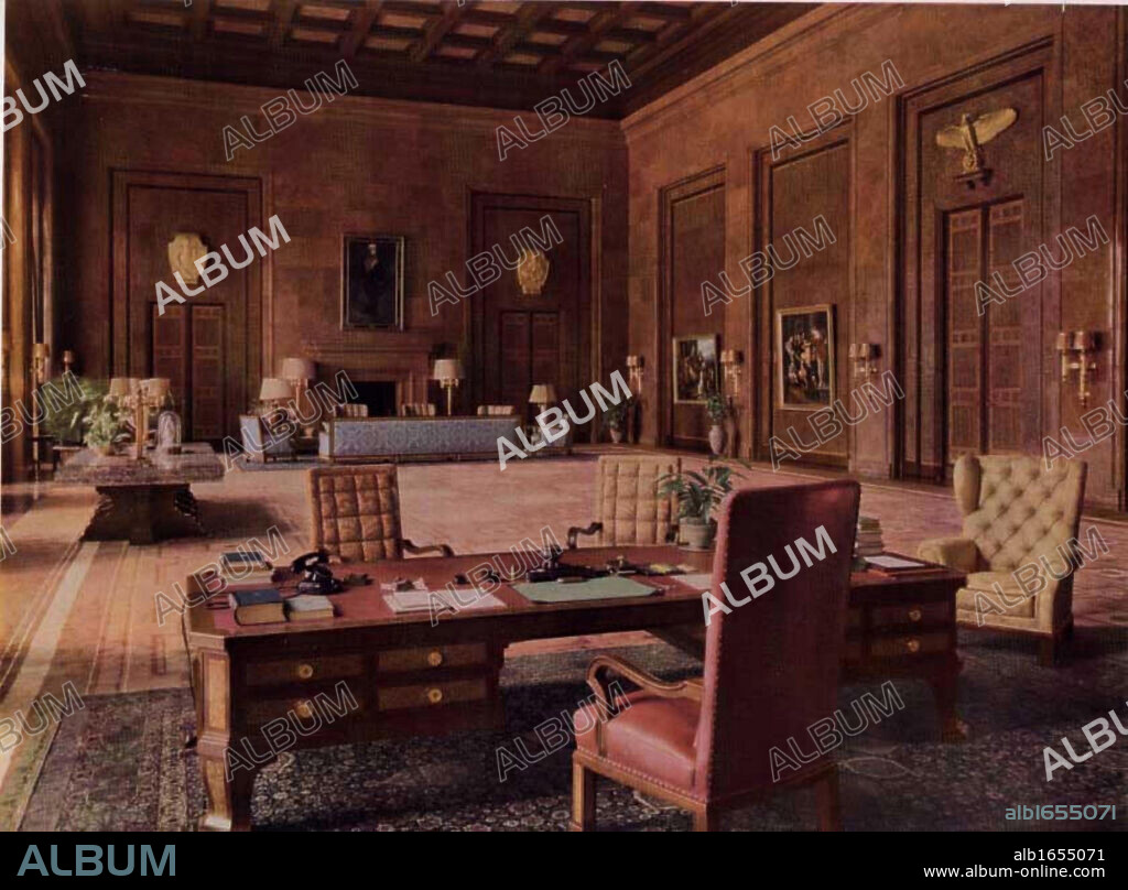 Adolph Hitler's office in the German Reichs Chancellery. 1938 Postcard.