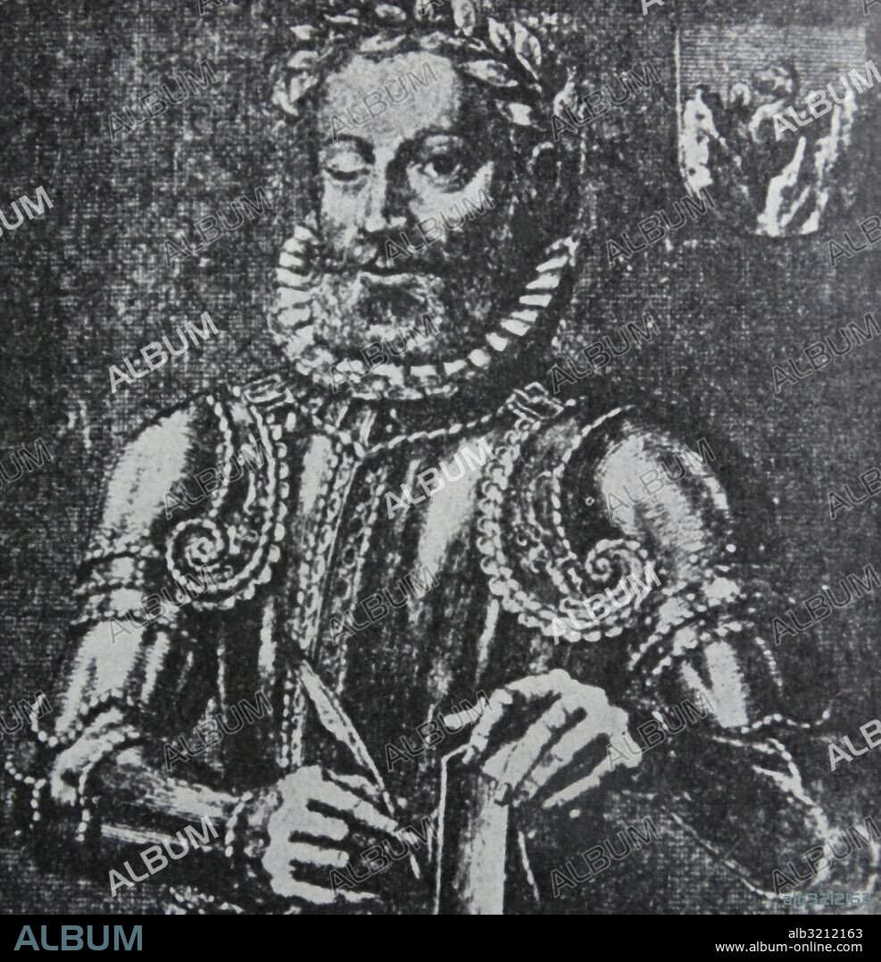 Engraved portrait of Luis de Camoes (1524-1580) Portuguese poet. Dated 16th Century.