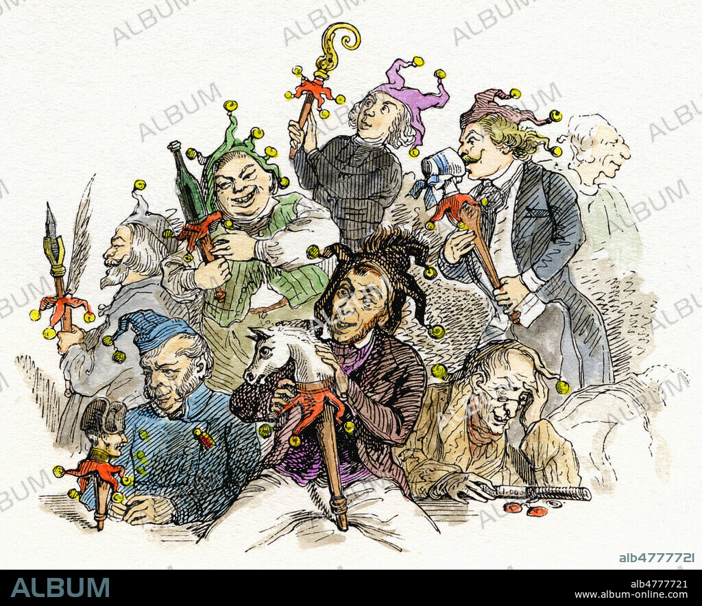 A chaque fou plait sa marotte. Illustration de 1845 par GRANDVILLE (1803-1847) pour Cent proverbes. Mise en couleur par nos soins. Credit : Coll. Jonas/Kharbine-Tapabor.