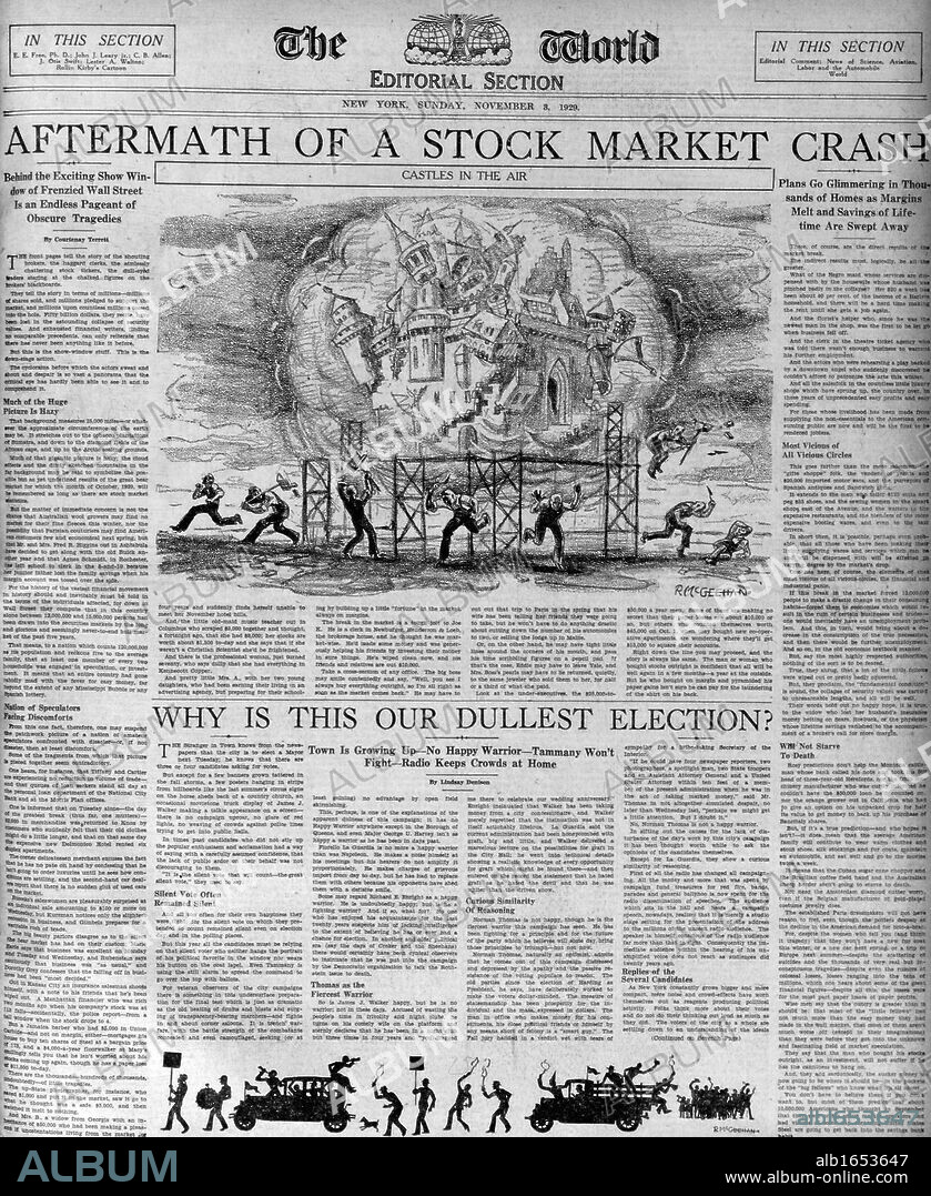 The (Wall Street) stock market crash 1929 depicted in a newspaper of the period.