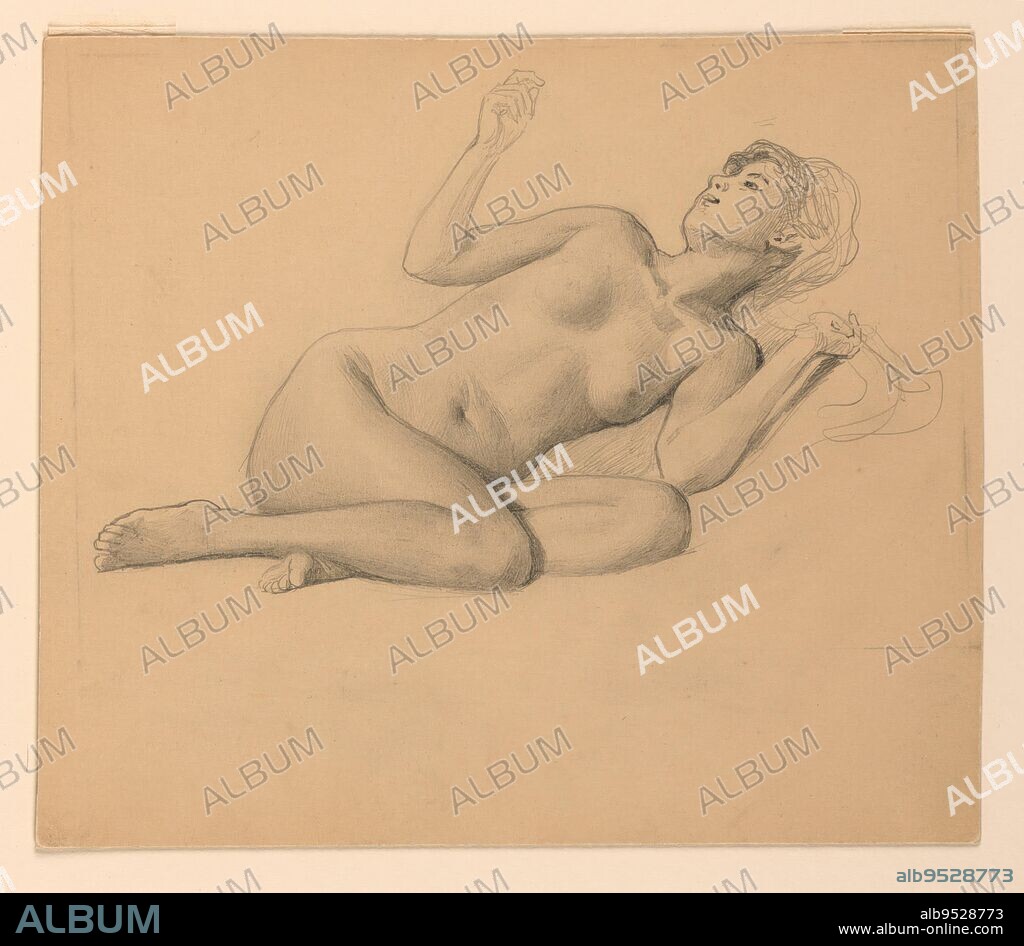 JAMES WELLS CHAMPNEY. Nude female figure lying on left side, right arm raised; legs drawn up to body. Graphite on paper. Date: ca. 1890.