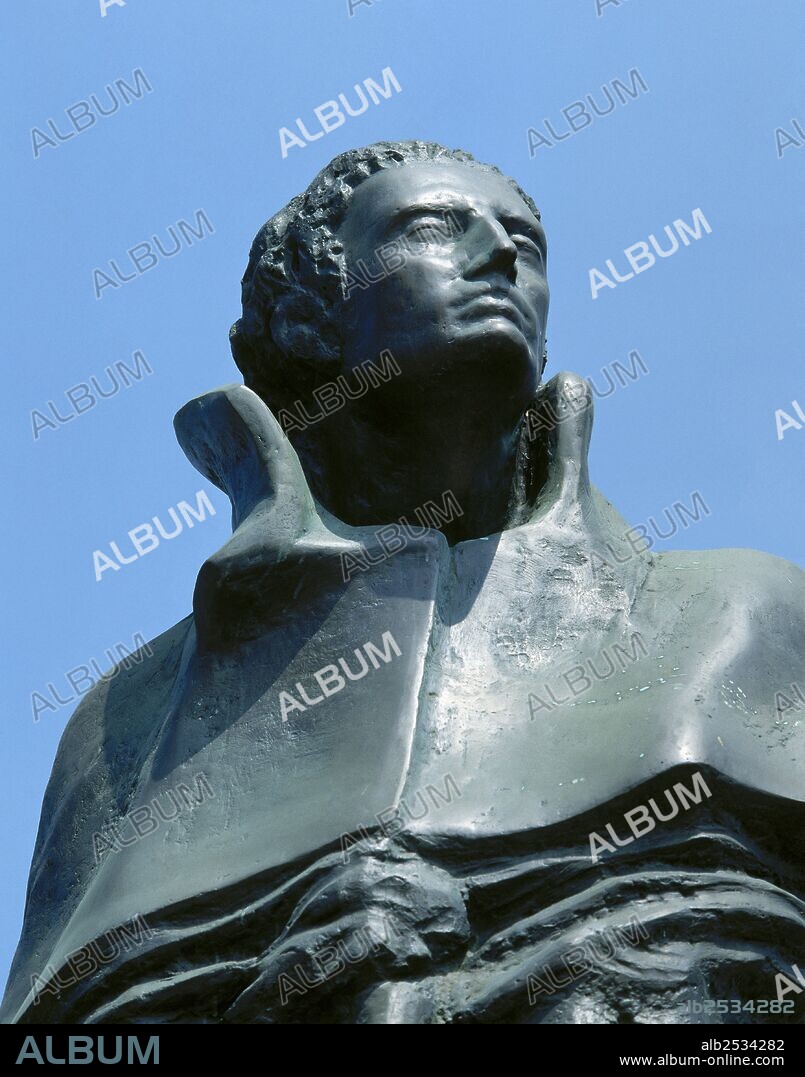 Monument to Joan Salvat-Papasseit (1894-1924). Spanish poet. Catalan literature. Sculpture by Robert Krier (b.1938) and Leon Krier (b.1946) in 1992. Detail. Barcelona, Catalonia, Spain.