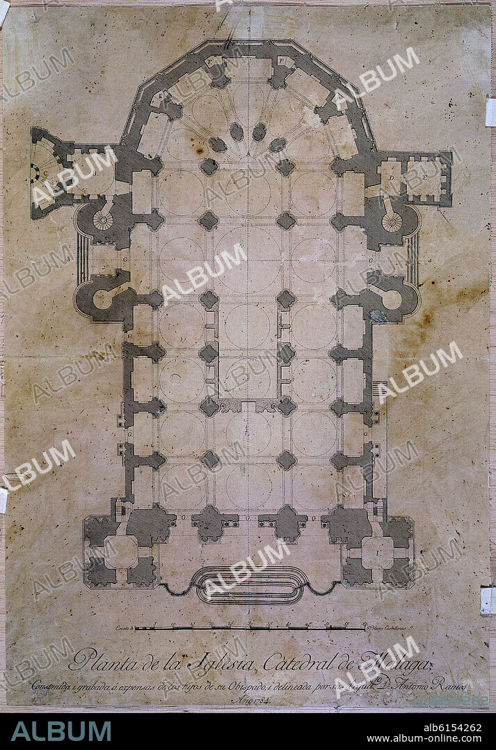 ANTONIO RAMOS (1703-1782). PLANTA DE LA CATEDRAL DE MALAGA 1784.