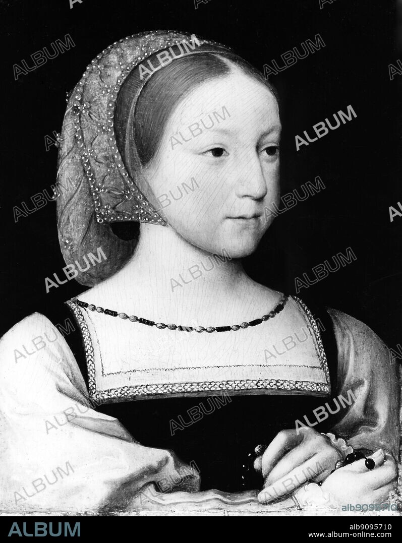 Charlotte Princess of France , 1516 - 1524 , one of Francois I four children , who died very young at almost 8 years old . Painting by Jean Clouet c 1524.