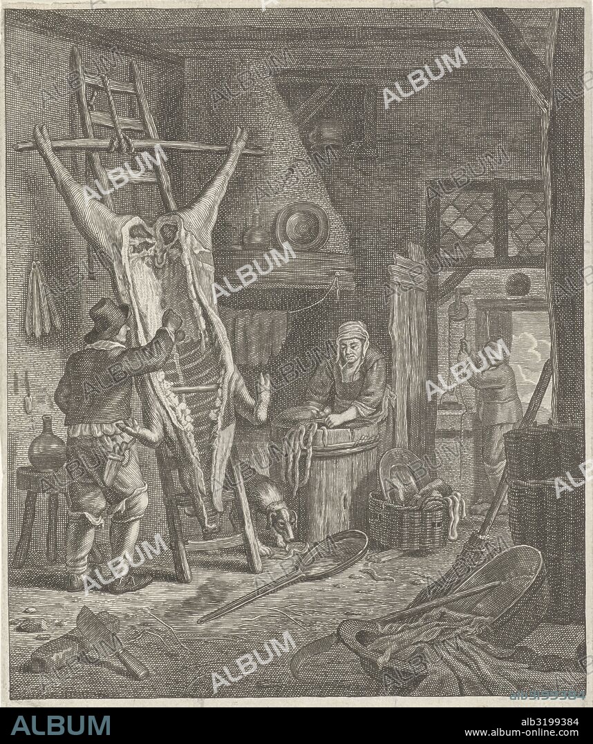 Peasant Interior with carcass, Jacob Louys (1620-ca.1673), 1630 - 1673.