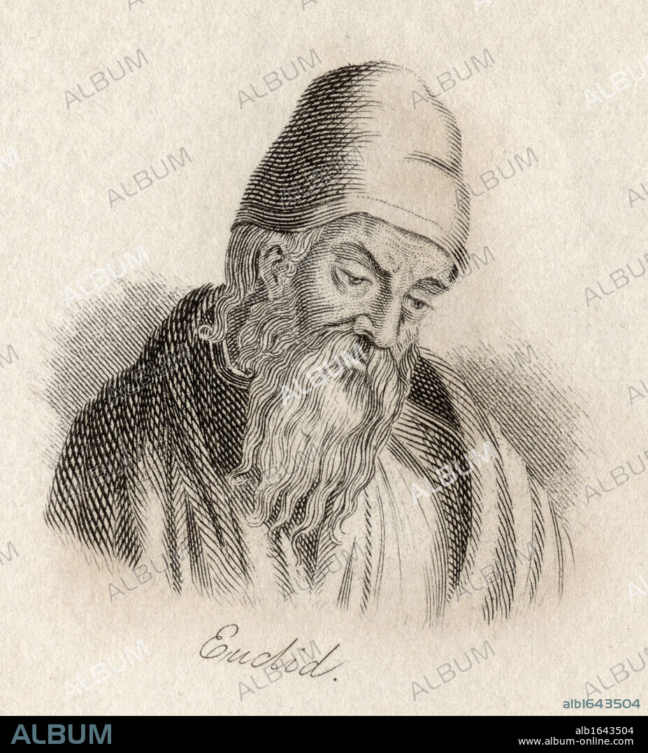 Euclid of Alexandria, c.325 BC-c.265 BC. Mathematician known for his treatise on mathematics 'The Elements'. Engraved by J.W.Cook.