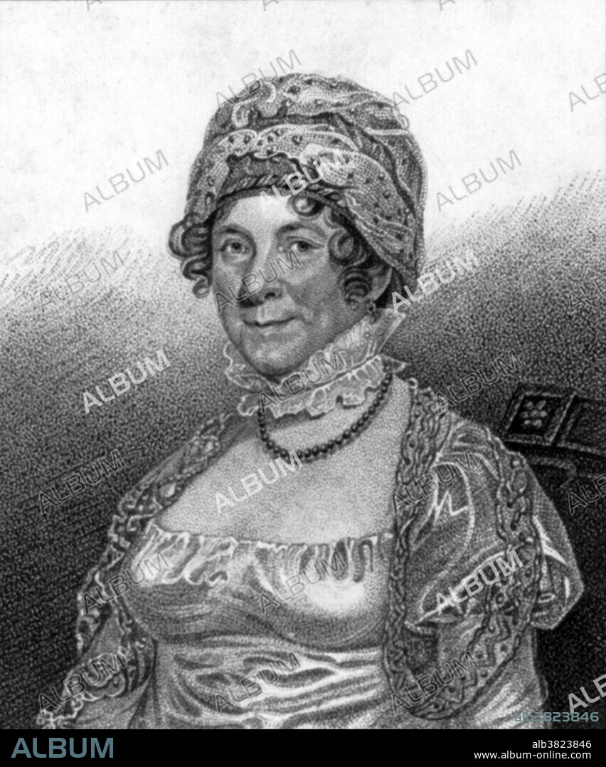 Mrs. James Madison from an original portrait by Bass Otis. Dolley Payne Todd Madison (May 20, 1768 - July 12, 1849) was the of President James Madison, and First Lady of the United States from 1809 to 1817. She was notable for her social gifts and helped define the role of the First Lady. Her success as a hostess contributed to increasing the popularity of Madison as president. In 1790, She married John Todd, a Quaker lawyer, and they had two sons: Payne and William. In 1793 a yellow fever epidemic broke out and her husband and youngest son, William died. She was a widow at the age of 25. Madison was 17 years her senior and, at the age of 43, a longstanding bachelor, but after a brisk courtship followed she accepted his proposal of marriage. Since he was not a Quaker, she was expelled from the Society of Friends. They were married on September 15, 1794. She died at her home in Washington in 1849 at the age of 81.
