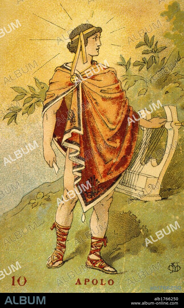 Apolo, Dios griego de la poesía, de la música, de las artes y de la medicina. Dibujo de Apeles Mestres.