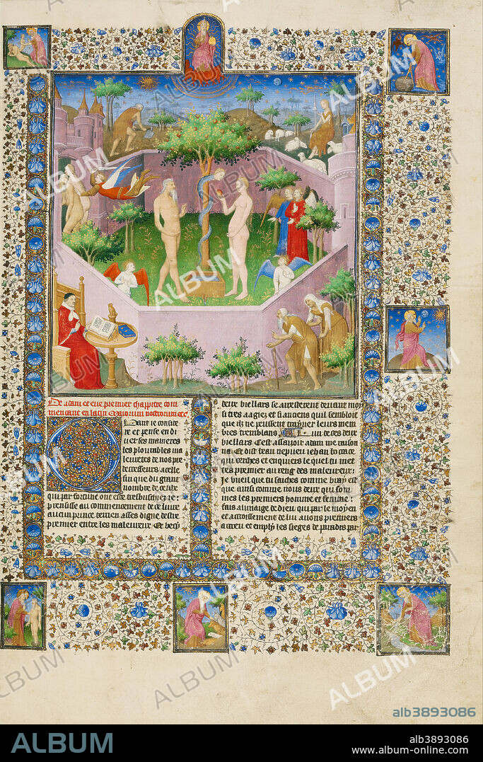 BOUCICAUT MASTER. The Story of Adam and Eve. Date/Period: Ca. 1413 - 1415. Folio. Tempera colors, gold leaf, gold paint, and ink on parchment. Height: 420 mm (16.53 in); Width: 296 mm (11.65 in).