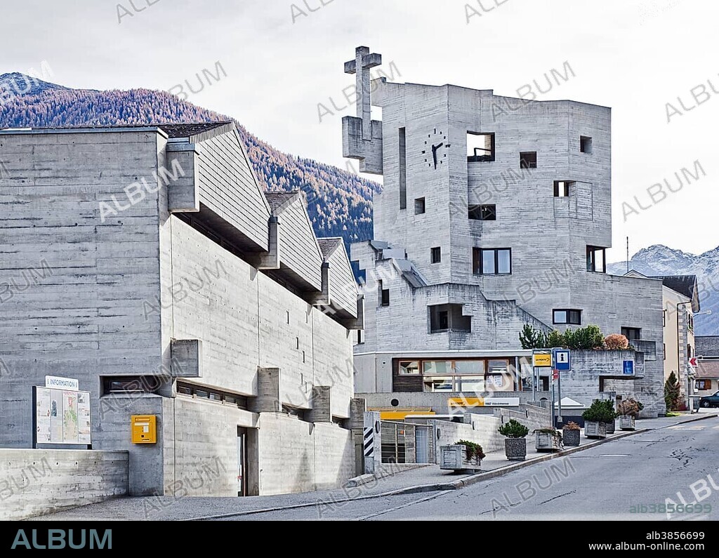 Church of St. Nicolas, made of concrete, architect Walter Maria Förderer, Hérémence, Valais, Switzerland, Europe.