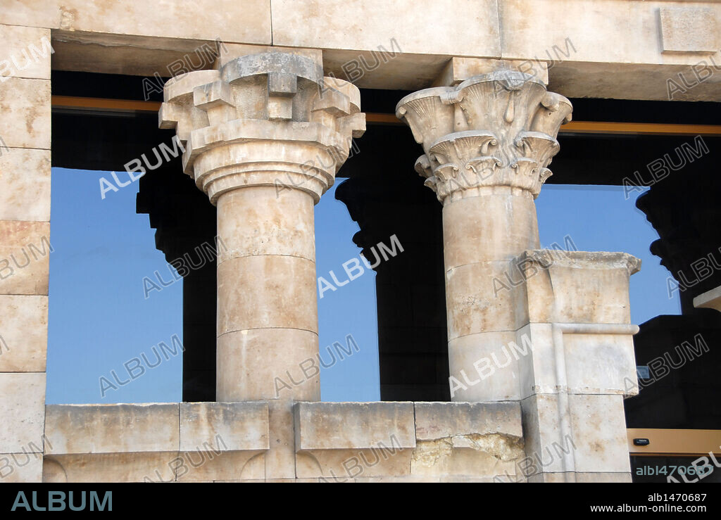 ARTE EGIPCIO. ESPAÑA. TEMPLO DE DEBOD. S. IV aC. Levantado en honor al dios Amón y emplazado originalmente al sur de Asuán, fue trasladado a la capital española en 1772 como regalo del presidente egipcio durante la campaña de Nubia. Detalle. Madrid.
