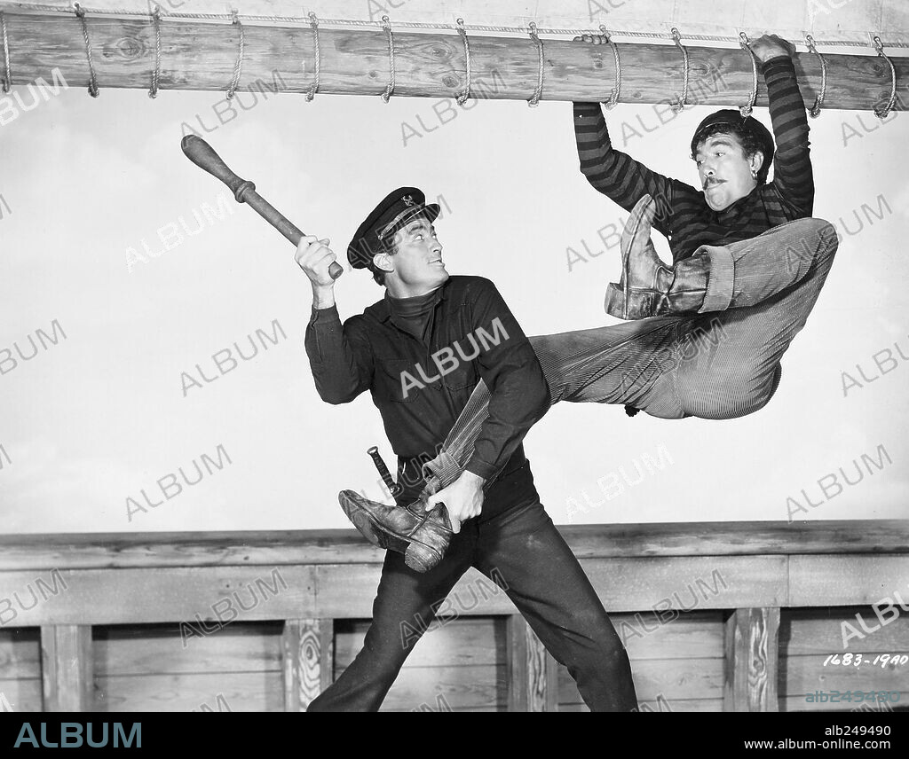ANTHONY QUINN y GREGORY PECK en EL MUNDO EN SUS MANOS, 1952 (THE WORLD IN HIS ARMS), dirigida por RAOUL WALSH. Copyright UNIVERSAL PICTURES.