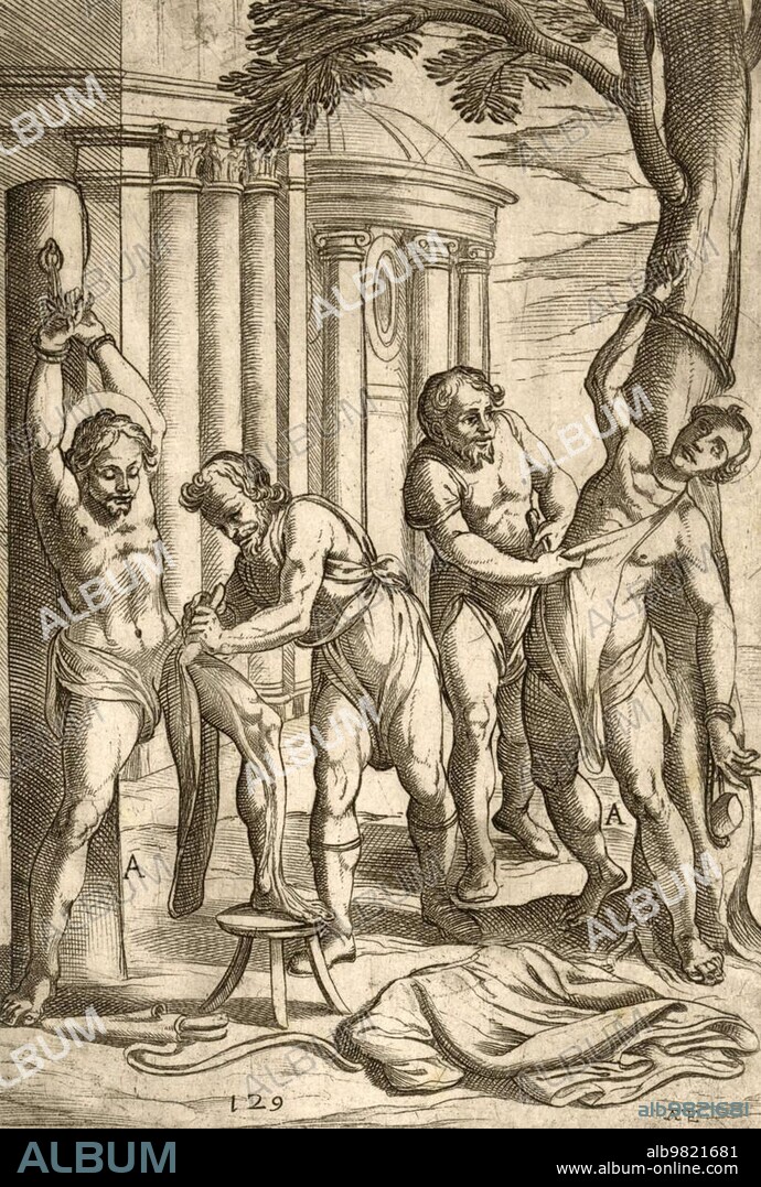 Torture, the flaying of the skin, skinning of the opera, Historical, digitally restored reproduction from a 19th century original
