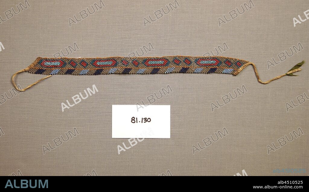 Potawatomi, Native American, Choker Necklace, ca. 1885, beads, leather, ribbon and plant fiber, Overall: 21 1/2 × 7/8 inches (54.6 × 2.2 cm).