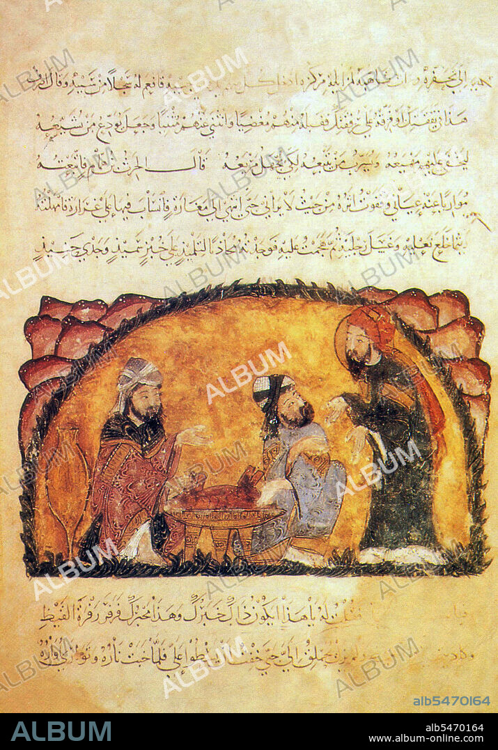 Yahya ibn Mahmod al-Wasiti was a 13th-century Arab Islamic artist. Al-Wasiti was born in Wasit in southern Iraq. He was noted for his illustrations of the Maqam of al-Hariri. Maqama (literally 'assemblies') are an (originally) Arabic literary genre of rhymed prose with intervals of poetry in which rhetorical extravagance is conspicuous. The 10th century author Badi' al-Zaman al-Hamadhani is said to have invented the form, which was extended by al-Hariri of Basra in the next century. Both authors' maqamat center on trickster figures whose wanderings and exploits in speaking to assemblies of the powerful are conveyed by a narrator. Manuscripts of al-Hariri's Maqamat, anecdotes of a roguish wanderer Abu Zayd from Saruj, were frequently illustrated with miniatures.
